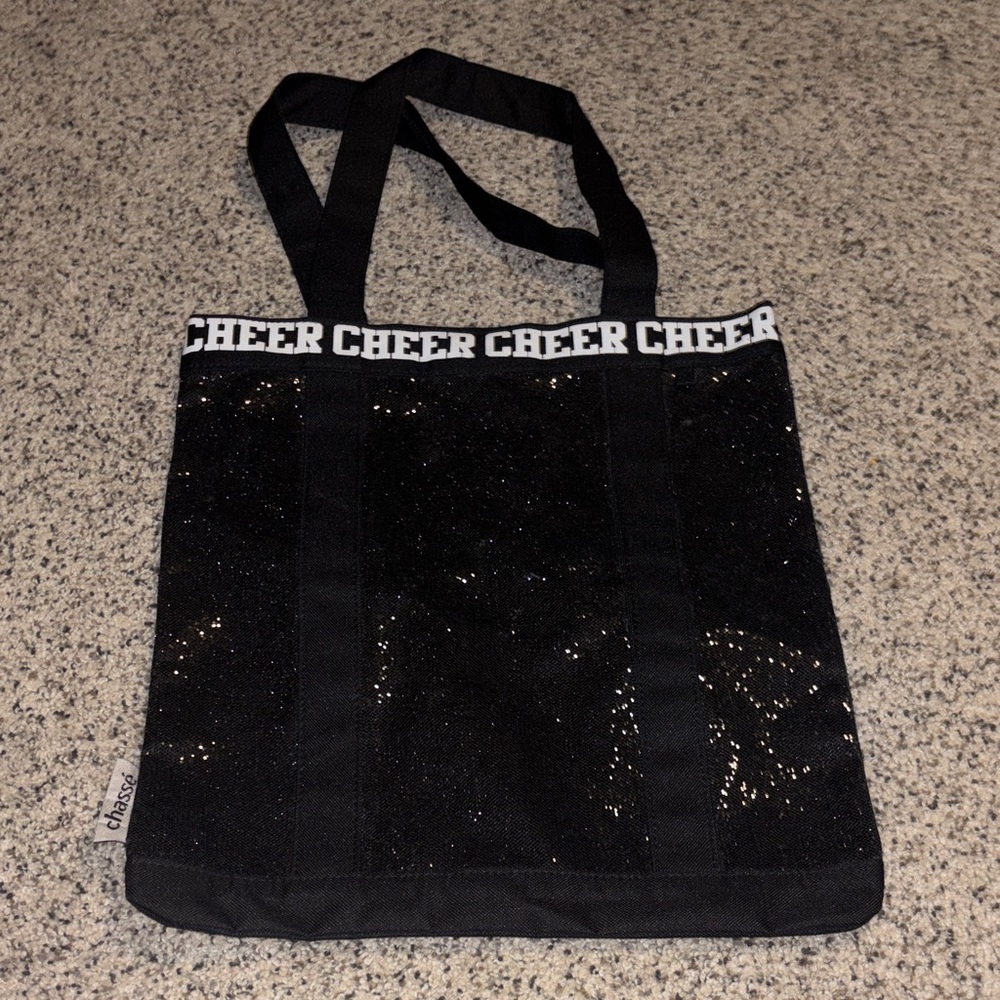 Black Cheer Tote Bag with Glitter Accents